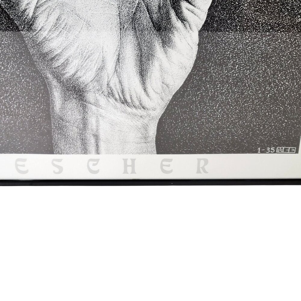 M.C. Escher Hand With Reflecting Sphere Framed Art Print 1-35 Black & White Fram - Picture 2 of 6